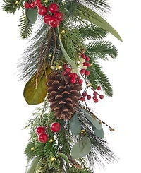 Seasonal 9" Pre-Lit Magnolia Leaf, Eucalyptus and Berry Garland
