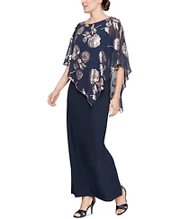 Sl Fashions Women's Foil-Cape-Overlay A-Line Dress