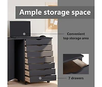 Rolling Cabinet with Desk Moss Gray Solid Wood Pine