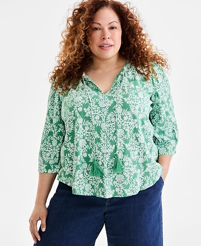 Style & Co Plus Size Printed 3/4-Sleeve Top, Exclusively at Macy's