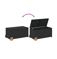 Garden Storage Box with Wheels Black 50.2 Gal Poly Rattan