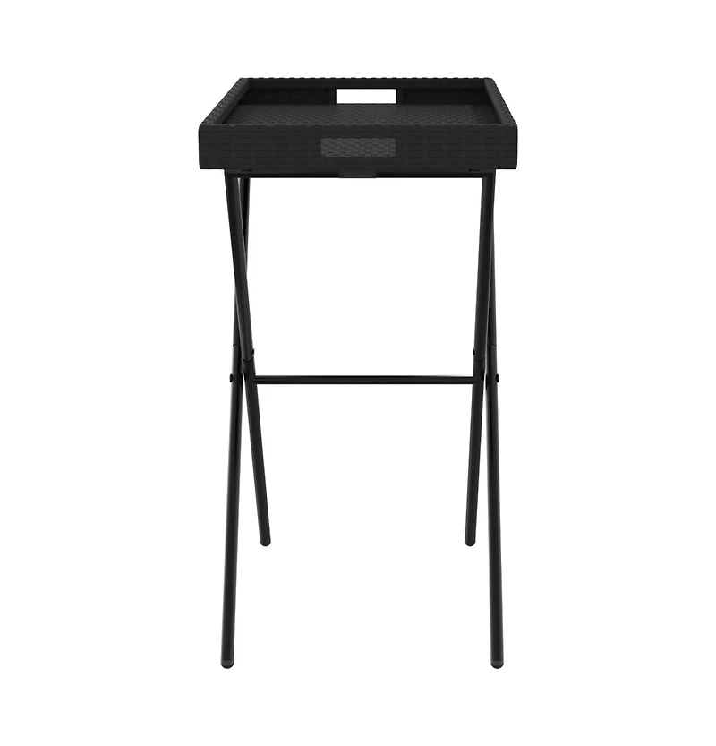 vidaXL Folding Tray Table Black 25.6"x15.7"x29.5" Poly Rattan