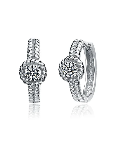 Sterling Silver White Gold Plated Cubic Zirconia Cable Hoop Earrings