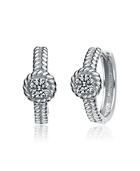 Sterling Silver White Gold Plated Cubic Zirconia Cable Hoop Earrings