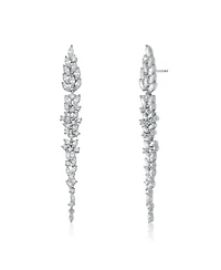 Sterling Silver White Gold Plated Leaf-Shaped White Cubic Zirconia Accent Dangle Earrings