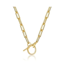 Sterling Silver 14K Gold Plated Cubic Zirconia Spring Ring Chain Necklace