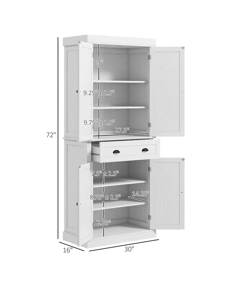 Homcom 72.5" Kitchen Pantry Cabinet with 4 Doors, Drawer, Wood Grain