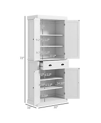 Homcom 72.5" Kitchen Pantry Cabinet with 4 Doors, Drawer, Wood Grain