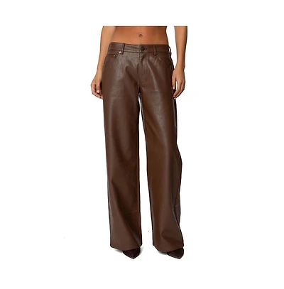 Edikted Womens Tatiana Faux Leather Pants