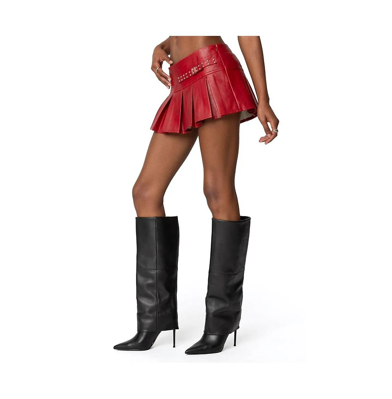 Edikted Womens Carmine Faux Leather Pleated Mini Skirt