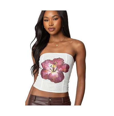 Edikted Womens Wild Blossom Lace Up Mesh Corset