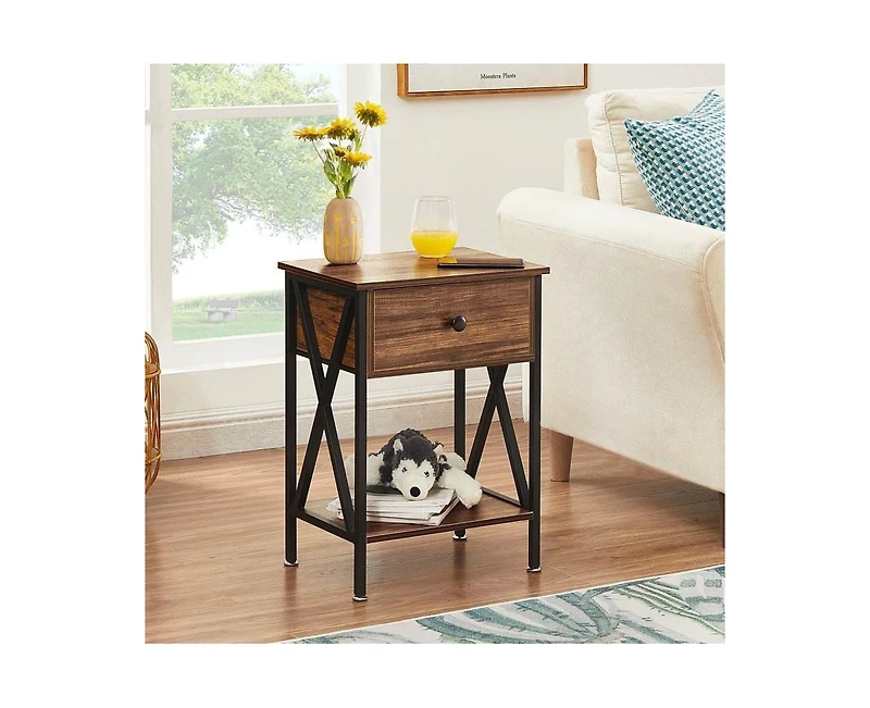 Slickblue Set of 2 Rustic Nightstands - 1 Drawer Design in Warm Wood Finish