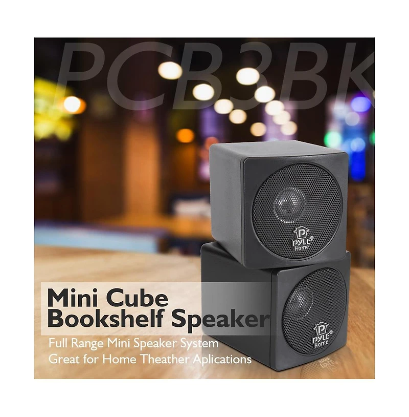 Pyle 3" Mini Cube Bookshelf Speakers, Full Range, 100W Power, Black (Pair)