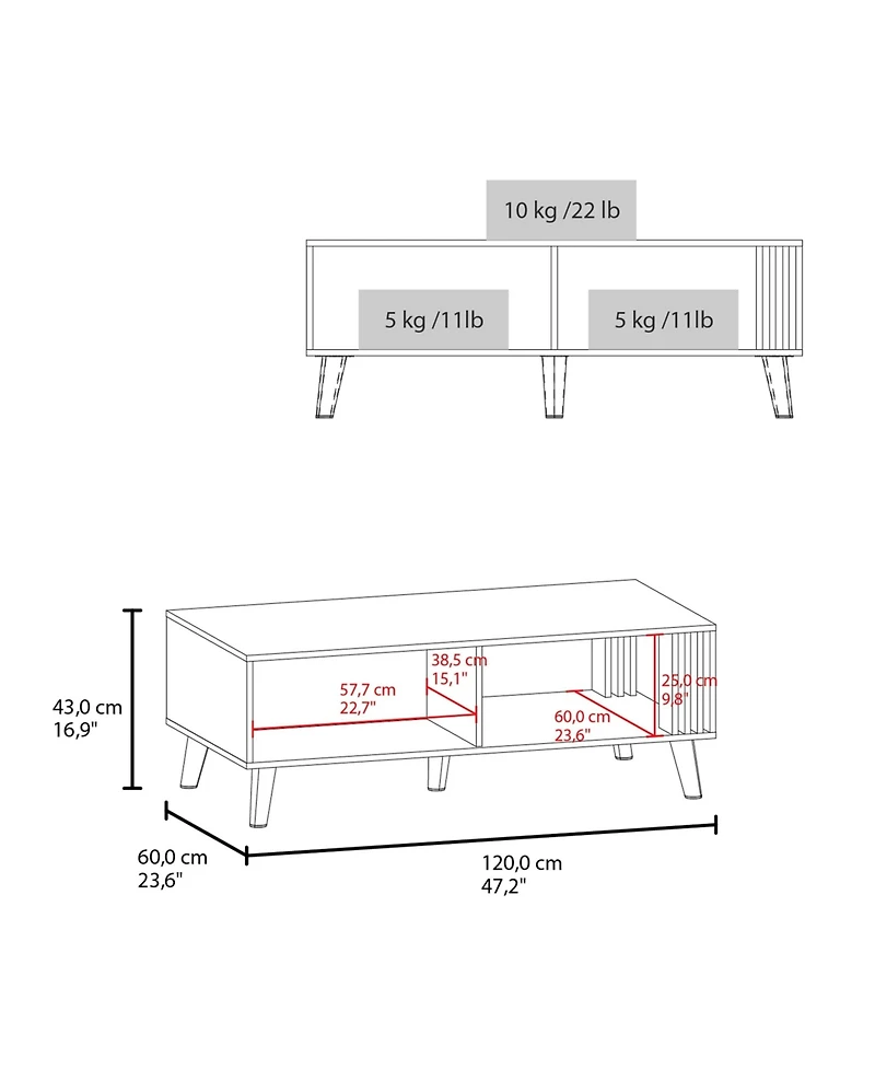 Fm Furniture Govan Coffee Table with a Door, Conical Legs, and Open Storage, Wengue