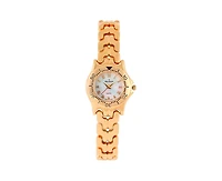 Peugeot Womens Round 25mm 14K Gold Plated Wrist Watch- Mother of Pearl Dial