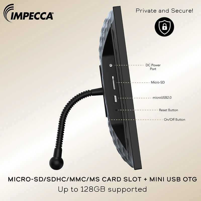 Impecca 10.1” Smart Digital Photo Frame, Touchscreen, Up to 50,000 photos