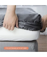 Night Satin Washable Fitted Sheet, Gunmetal Queen