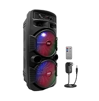 Pyle Dual 8” Bluetooth Portable Pa Speaker with Flashing Party Lights, MP3/Usb/Fm Radio & Rechargeable Battery
