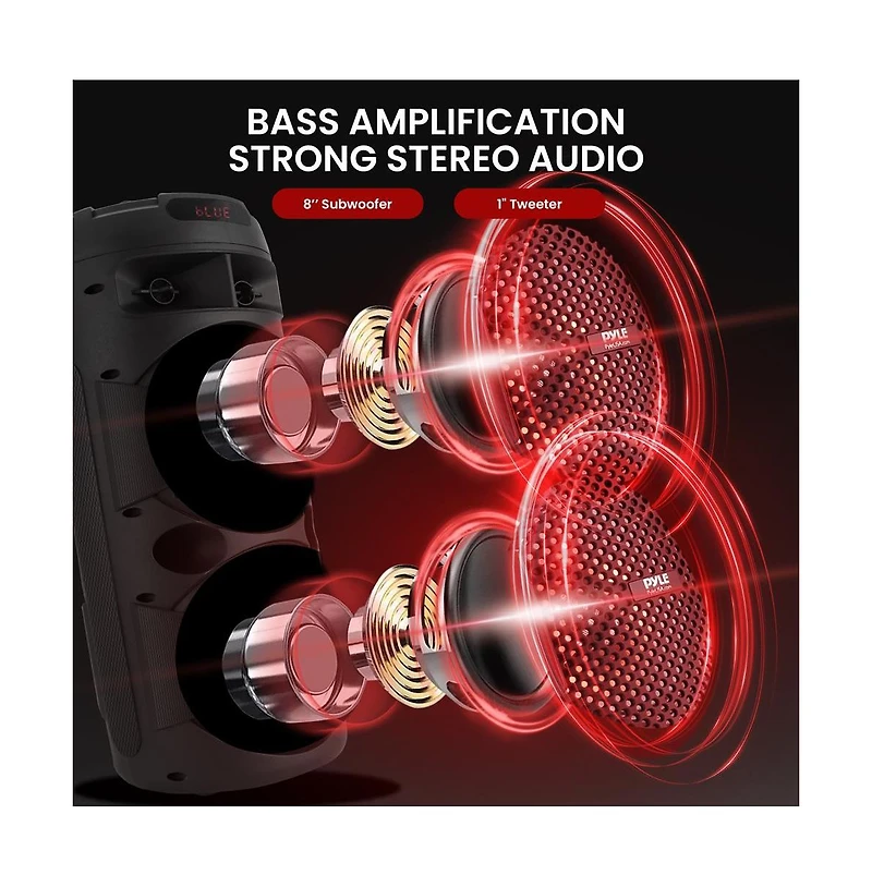 Pyle Outdoor Bluetooth Speakers, 300W High-Powered Pa System, 8" Rechargeable Bluetooth Speaker with Microphone, Bt Karaoke Audio System-fm/Aux/M