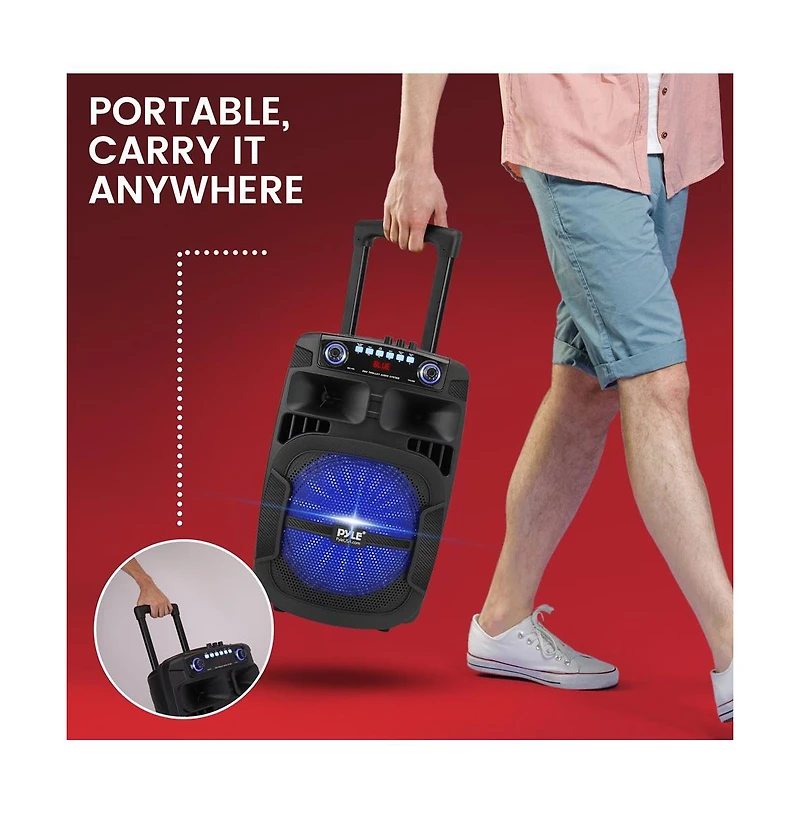 Pyle Portable Bluetooth Pa Speaker System - 800W 12 Inch Outdoor Speaker with Built-In Party Lights