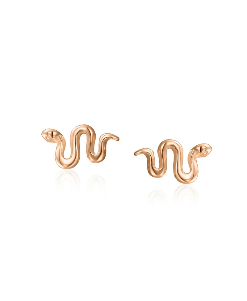 Bling Jewelry Garden Crawler Reptile Serpent Snake Stud Earrings Rose Gold Sterling Silver