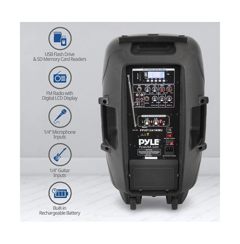 Pyle Wireless Portable Pa Speaker System-Compatible with Bluetooth,Active Loudspeaker,1000 Watt Powered 2-Way Waterproof Amplifier, 12” Subwoof