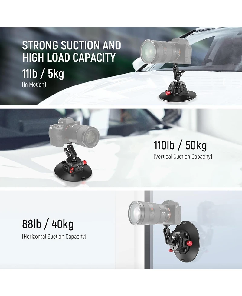 Neewer 6"/15.2cm Camera Suction Cup Mount with Ball Head Magic Arm, Metal Suction Cup Mount on Car Windshield Dash for Camera/Action Camera/Phone