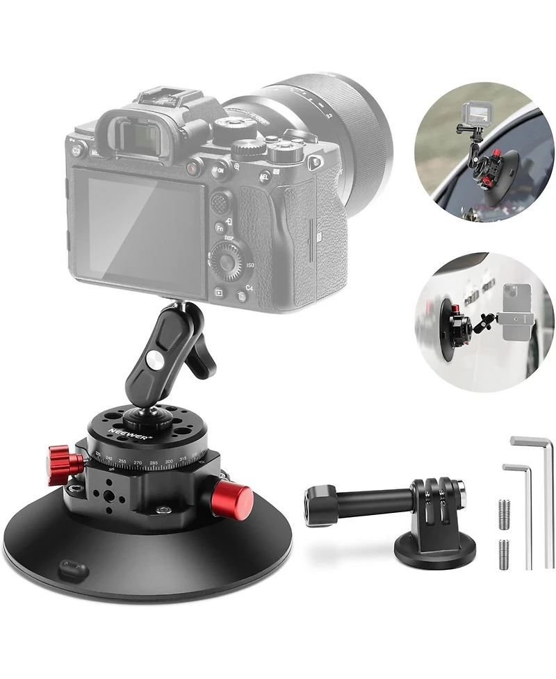 Neewer 6"/15.2cm Camera Suction Cup Mount with Ball Head Magic Arm, Metal Suction Cup Mount on Car Windshield Dash for Camera/Action Camera/Phone