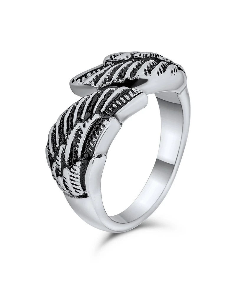 Bling Jewelry Stainless Steel Angel Wing Band Ring Biker Oxidized