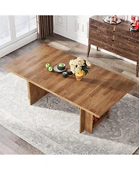 Tribesigns Farmhouse Dining Table for 6 to 8, 63-Inch Rectangular Wooden Kitchen Table with Storage, Industrial Dinner Table with Shelves