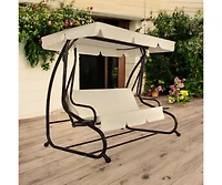 Slickblue Outdoor 3-Seat Canopy Swing with Cushions for Patio Deck or Porch