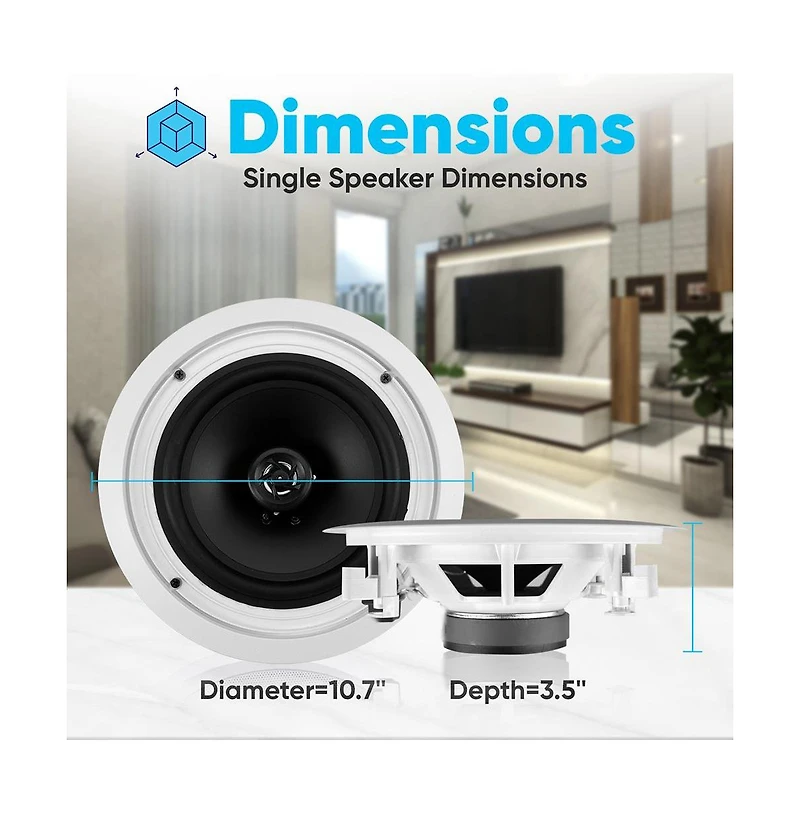 Pyle 8.0" In-Wall / In-Ceiling Speakers - 2-Way Flush Mount, 250W Max Power Output, Polypropylene Cone, High Compliance Polymer Tweeter