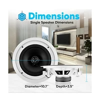 Pyle 8.0" In-Wall / In-Ceiling Speakers - 2-Way Flush Mount, 250W Max Power Output, Polypropylene Cone, High Compliance Polymer Tweeter