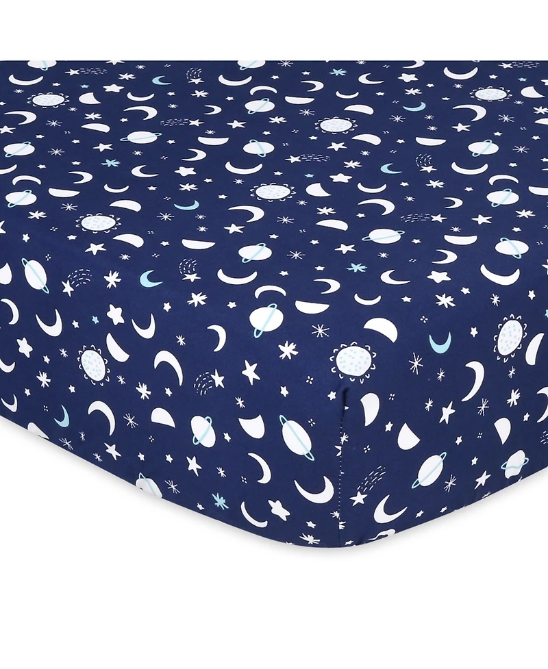 The Peanutshell Fitted Crib Sheet Set, Space, 4 Pack