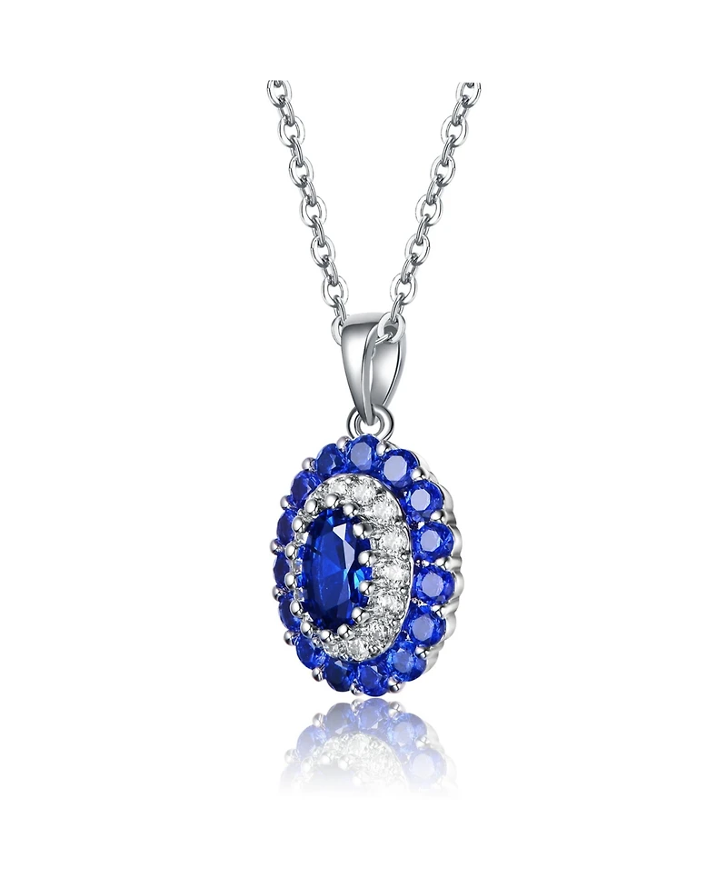 Long Lasting Sterling Silver with White Gold Plated and Cubic Zirconia Oval Pendant Necklace
