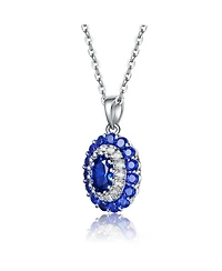 Long Lasting Sterling Silver with White Gold Plated and Cubic Zirconia Oval Pendant Necklace
