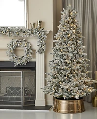Seasonal 6ft Palmetto Pine Flocked Tree, 350 Dual Led Lights