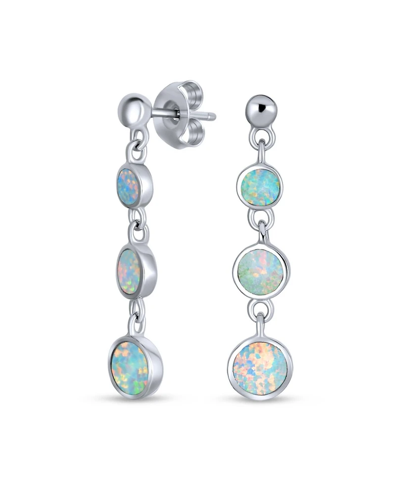 Bling Jewelry Geometric 3 Bezel Round Disc Linear Circle Synthetic Opal Dangle Earrings For Women Sterling Silver