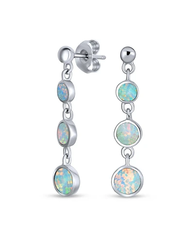 Bling Jewelry Geometric 3 Bezel Round Disc Linear Circle Synthetic Opal Dangle Earrings For Women Sterling Silver