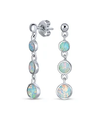 Bling Jewelry Geometric 3 Bezel Round Disc Linear Circle Synthetic Opal Dangle Earrings For Women Sterling Silver