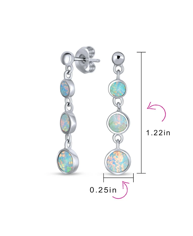 Bling Jewelry Geometric 3 Bezel Round Disc Linear Circle Synthetic Opal Dangle Earrings For Women Sterling Silver