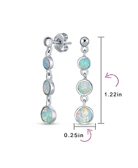 Bling Jewelry Geometric 3 Bezel Round Disc Linear Circle Synthetic Opal Dangle Earrings For Women Sterling Silver