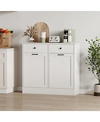gaomon Double Tilt Out Trash Cabinet 20 Gallon,Hidden Wooden Trash Can Cabinet with Deodorizing Function,Farmhouse Laundry Hamper Cabinet, Pet Proof T