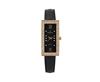 Peugeot Women's 35x20mm Crystal Bezel Watch with Glossy Black Leather Strap
