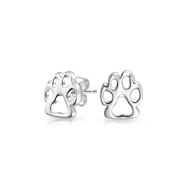 Bling Jewelry Bff Animal Lover Paw Print Stud Earrings Pet Dog Cat in Sterling Silver