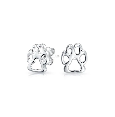 Bling Jewelry Bff Animal Lover Paw Print Stud Earrings Pet Dog Cat in Sterling Silver