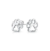 Bling Jewelry Bff Animal Lover Paw Print Stud Earrings Pet Dog Cat in Sterling Silver