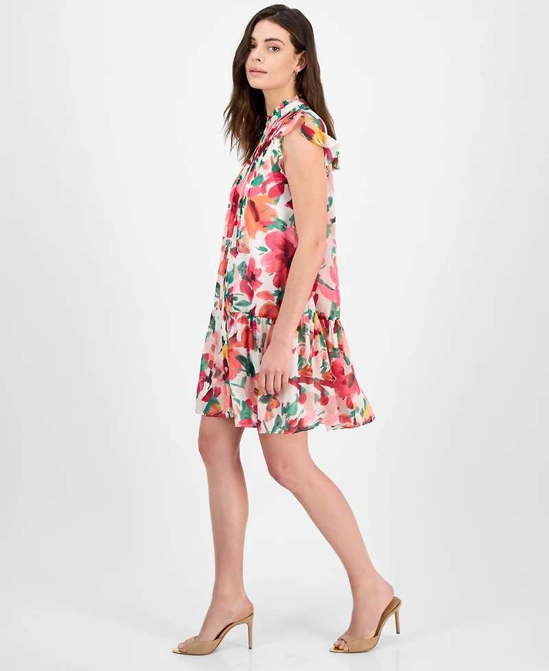 julia jordan Women's Floral-Print Ruffle-Sleeve Mini Dress