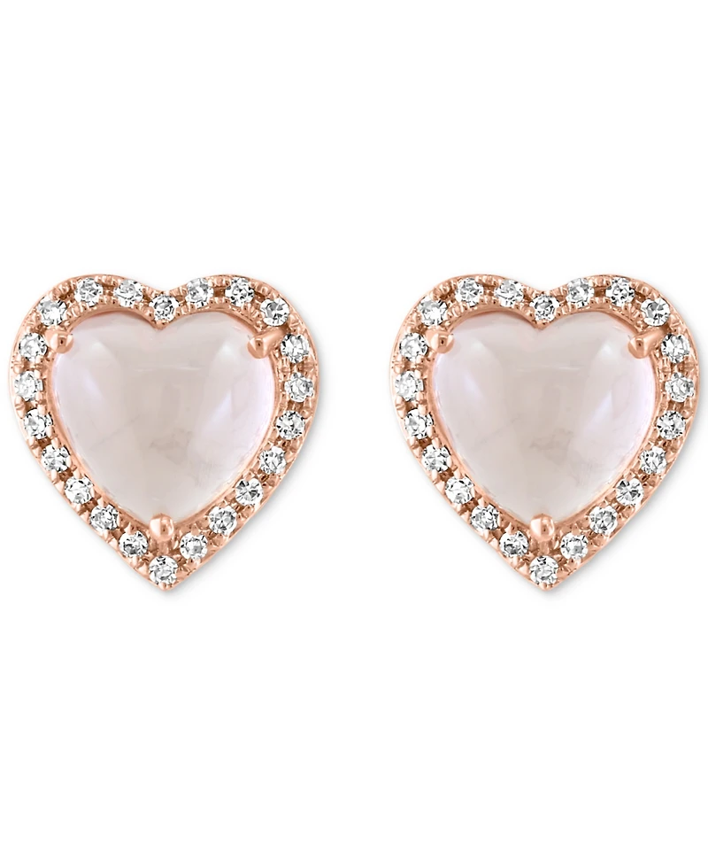 Effy Rose Quartz (1-7/8 ct. t.w.) & Diamond (1/8 ct. t.w.) Halo Heart Stud Earrings in 14k Rose Gold