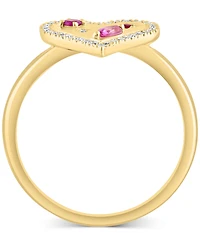 Effy Pink Sapphire (1/4 ct. t.w.), Ruby Accent, & Diamond (1/6 ct. t.w.) Heart Halo Ring in 14k Gold